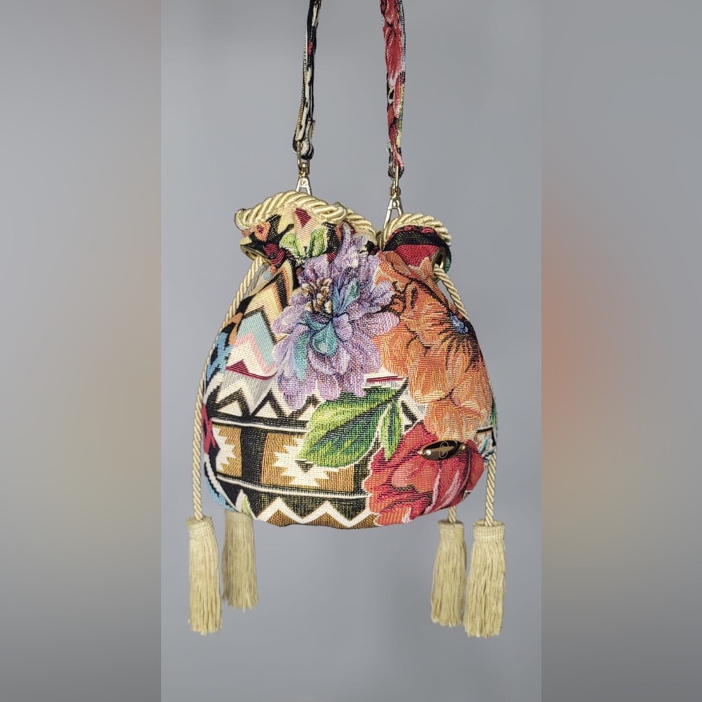 Colorful Floral Tapestry Crossbody Bag